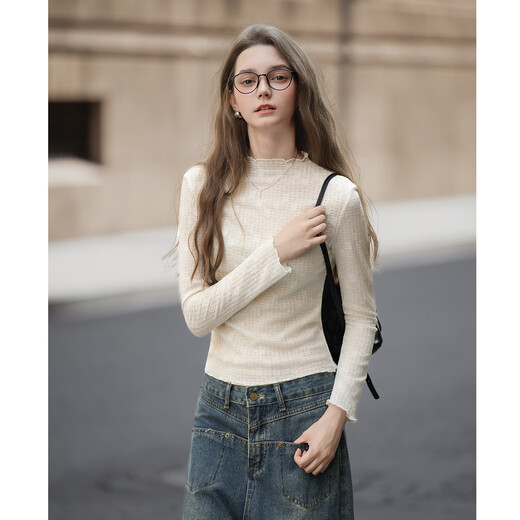 TonLion 2025 Autumn and Winter Women's Half Turtle Collar Solid Color Texture Knitted Bottoming Shirt