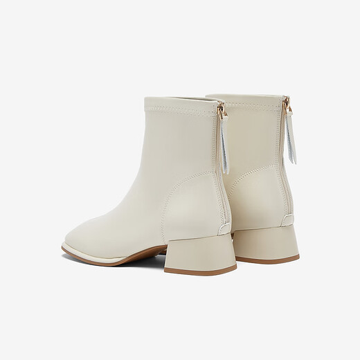 Best Picture 25 Winter Temperament Commuting White French Small Ankle Boots Thick Heel Women's Short Boots CM108DD5 Beige 37