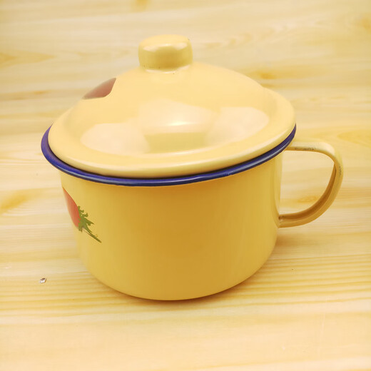 Bai Chao enamel fast food cup with rice bowl old-fashioned enamel bowl lunch box rice bowl instant noodle bowl student eating yellow enamel bowl 16 cm yellow cake cup drum cover 1600ml