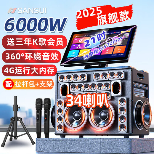SANSUI Home KTV Audio-Set Singing Home Outdoor Square Dance Video Audio Verstärker Karaoke All-in-One-Maschine K Song Spezialausrüstung Desktop-Bluetooth-Lautsprecher Subwoofer E30+ Halterung Trolley-Tasche vier Bass 34 Lautsprecher