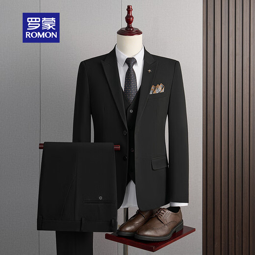 ROMON suit men's three-piece high-end tailoring business slim professional formal wedding dress jacket black L