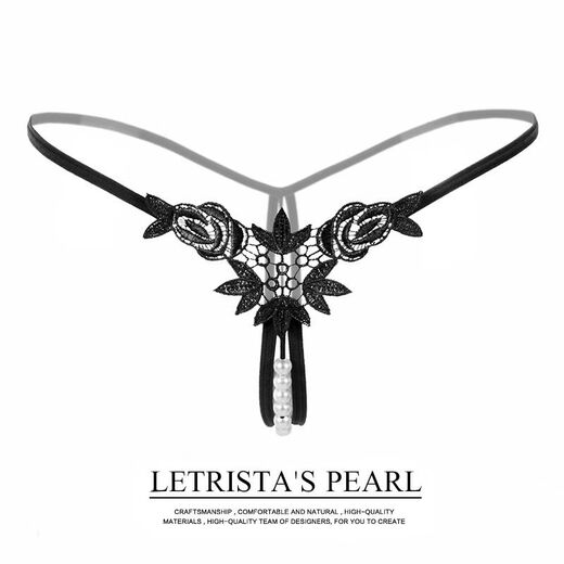 Underwear open three-dimensional pearl massage women's water-soluble flower low-waist sexy thong black one size