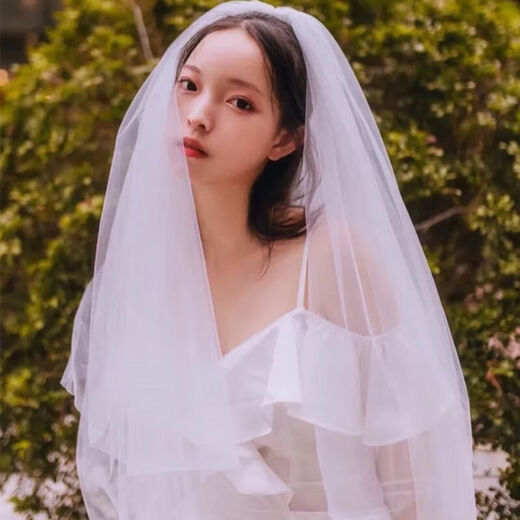Veil light champagne color super fairy short main wedding dress simple and versatile headwear wedding proposal registration certificate small veil white 1 pack
