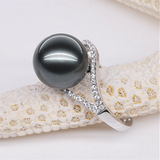 Fat Donglai's same style black pearl natural Tahitian freshwater black and white pearl powder ring 925 silver inlaid with diamond ring ring white pearl white