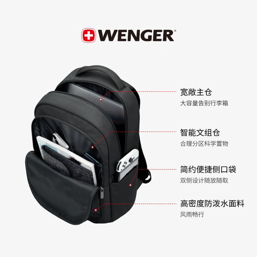 WENGER Swiss Army Knife 15.6-inch Computer Bag Commuting Backpack Backpack School Bag Travel Bag Black for Men and Women
