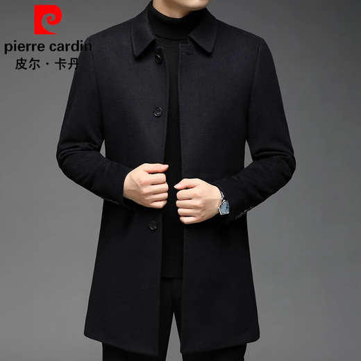 皮尔卡丹羊绒大衣中老年爸爸装男士毛呢纯羊绒大衣冬季新中长款100%全羊绒