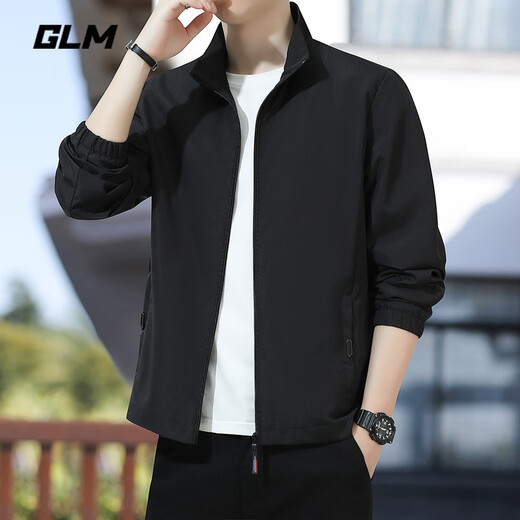 GLM jacket men's spring and autumn loose jacket men's stand collar windproof clothes casual all-match tops men's black XL