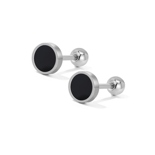 TFY medical titanium steel earrings for men, trendy, high-end, handsome, black, round, hypoallergenic, ear piercing, screw-buckle earrings, 5mm titanium steel earrings, one pair