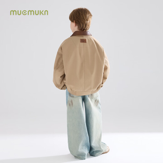 Mucmukn Barn Street Textured Anti-Wrinkle Twill Cotton Retro Lapel Contrast Color Jacket Casual Jacket Boys Autumn New Khaki Color 140