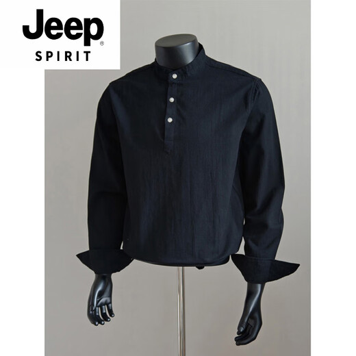 JEEP SPIRIT black Henry collar long-sleeved shirt men's autumn money style polo shirt American shirt jacket black M (95-115Jin Jin equals 0.5 kg)