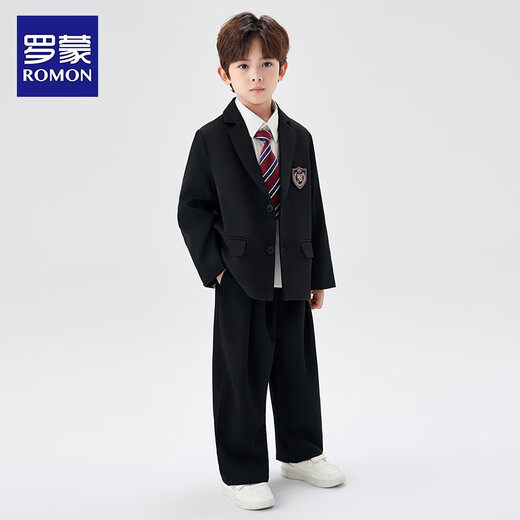 Romon Boys' Suit Suit New Middle and Large Boys Handsome British Boys Casual College Style Performance Dress Black 160
