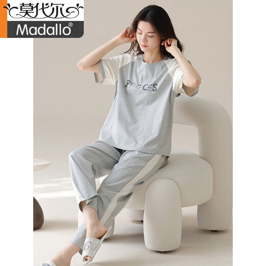 莫代尔女士短袖纯棉睡衣套装夏季长裤家居服韩版薄款可外穿夏天卡通 Y9712 M (建议75-95斤)
