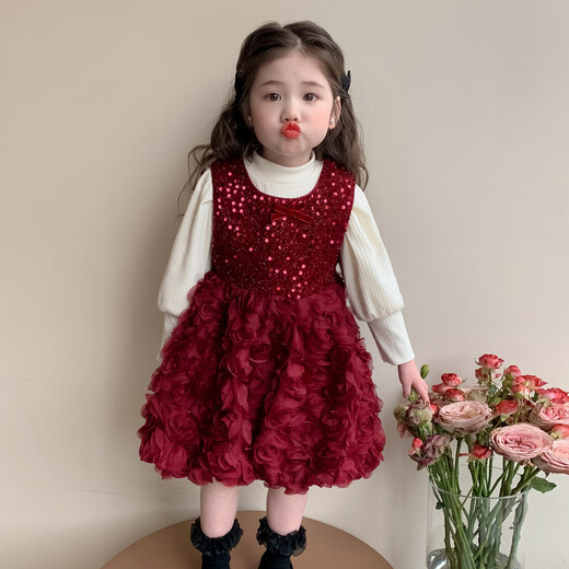 G.duck one-year-old dress baby girl autumn and winter style girls velvet suit princess skirt festive New Year's clothing children's dress red spring and autumn 90 recommended 9 months-1 year old 20-25 Jin Jin equals 0.5 kg