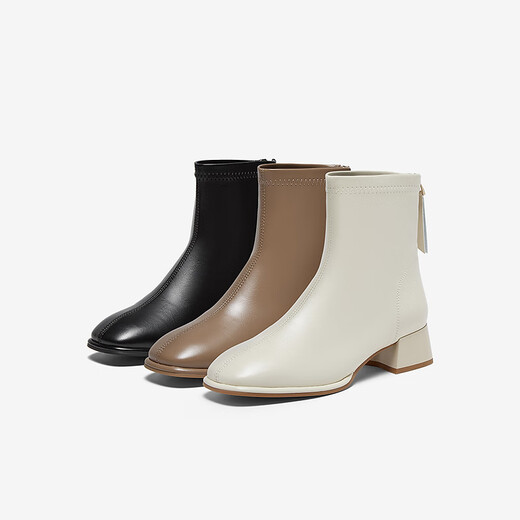Best Picture 25 Winter Temperament Commuting White French Small Ankle Boots Thick Heel Women's Short Boots CM108DD5 Beige 37