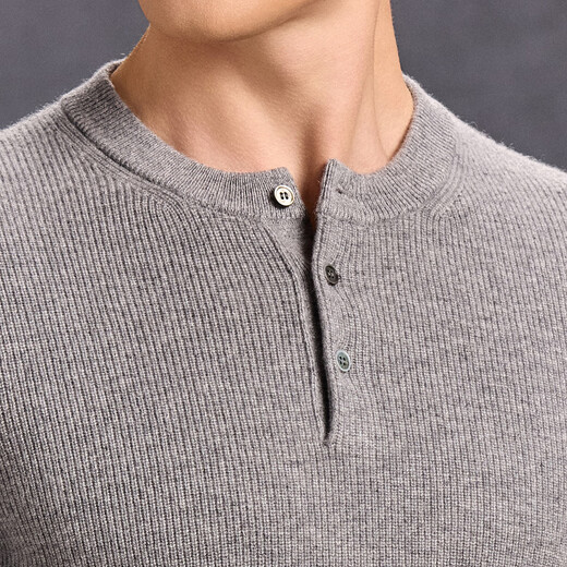 Antonio Cloud Touch & 100% Cashmere Henley Collar Cashmere Sweater Men's Autumn and Winter Warm Skin-Friendly Basement Sweater