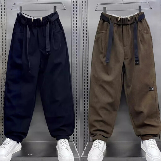 Kuraishi Kazuki trendy brand casual pants men's autumn and winter 2025 new loose casual harem pants handsome plus velvet sports pants brown XL