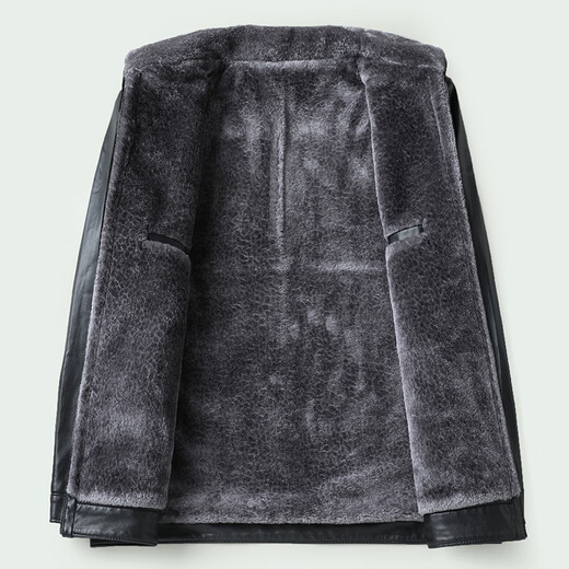 Dibinze large size winter men's velvet thickened lapel leather jacket middle-aged and elderly cold-proof and warm leather jacket black L