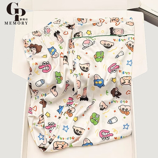 GP Memory Ice Silk Pajamas Female Internet Celebrity Girly Style Cute Cartoon Thin Couple Wear Home Clothes Men's Gift Box for Girlfriend and Boyfriend Crayon Shin-chan Short Sleeves + Shorts + Pants Same Style for Couples L Women Recommended 100-120 Jin Jin is equal to 0.5 kg