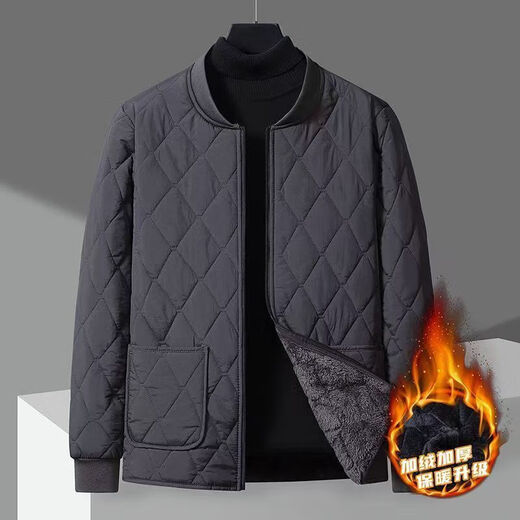 Men's lining cotton-padded jacket winter plus velvet thickened short style inner-wearing office worker base warm school uniform artifact cotton jacket navy blue zipper XL 120-140Jin Jin is equal to 0.5 kg