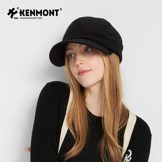 Kenmont autumn and winter lace hollow double-layer cotton upgraded duck beret female British fashion new painter hat black M suitable for head circumference_55c-58cm (adjustable)