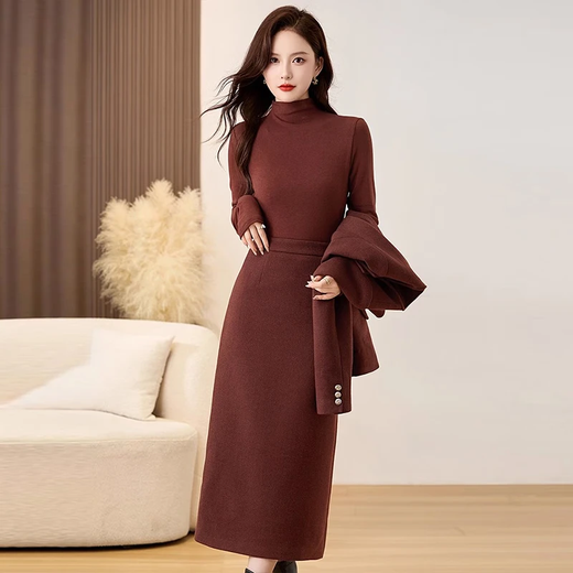 Chu Xin Dress Autumn and Winter 2025 New Women's Light Luxurious High-Quality Woolen Style Fashionable Three-piece Suit Skirt Ancora Red 2XL