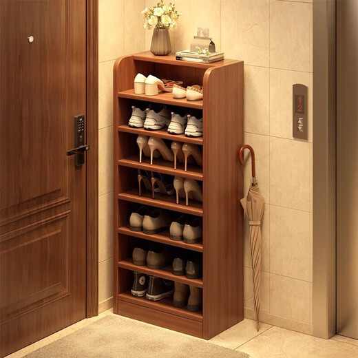 Solid wood shoe rack multi-layer home door indoor good-looking shoe storage artifact 2025 new small narrow dust-proof shoe cabinet solid wood core walnut color 51*30*120cm