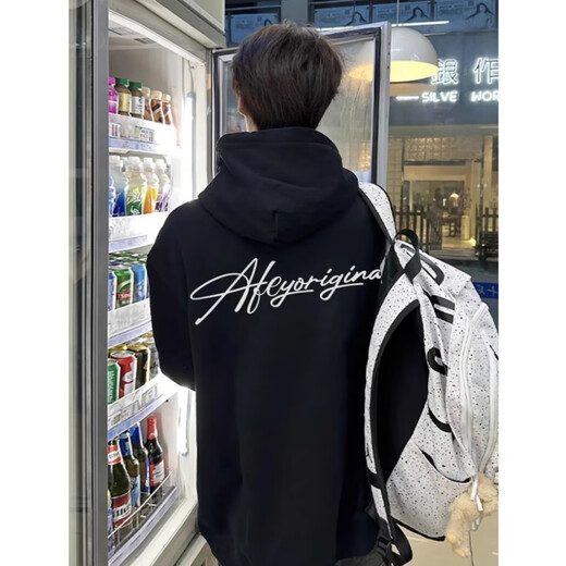 Mo Xiaodao Heavyweight American Black Hooded Sweatshirt Men's Autumn and Winter New Plus Velvet Loose Retro Versatile Jacket Clothes Winter Clothes Black Velvet High Quality L Recommended 100-120 Jin Jin equals 0.5 kg