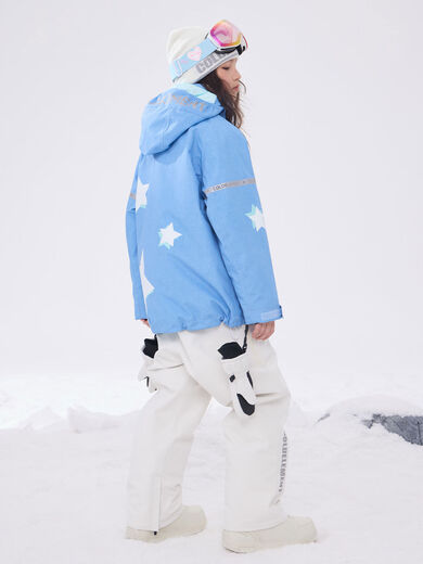 Coldelement children's ski wear for boys, girls, middle and large children, veneer warm waterproof tops and pants, denim blue + classic white overalls 150cm