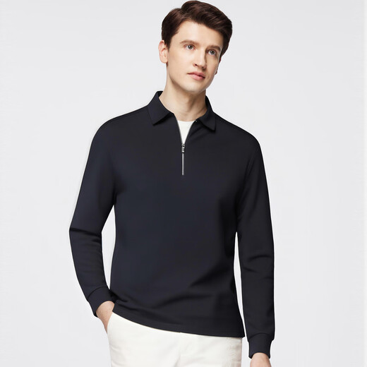 Shanshan long-sleeved polo shirt for men in autumn mulberry silk blended soft, warm and skin-friendly business casual commuting lapel top