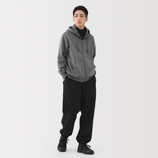 MUJI男式 毛圈棉拉链连帽衫 男士卫衣男生25年冬季男装外套AB1NQA5A 炭灰色 XL (180/104A)