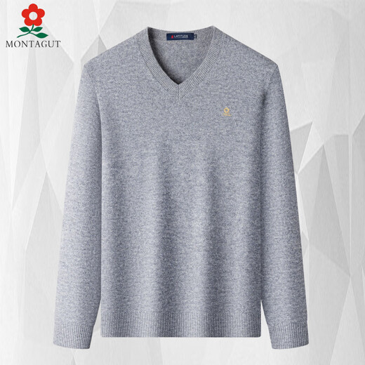 MONTAGUT cardigan men's V-neck 2025 autumn and winter new middle-aged and elderly solid color bottoming knitted sweater thickened and warm dark gray M 165 90-110Jin Jin equals 0.5 kg