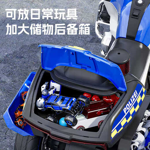 Junlebao children's electric motorcycle three-wheeled super large police car can seat two adults, boys and girls, baby parent-child toy car, high-end green + hand-tightened throttle + 12V9A battery + wheel light leather seat + alarm, dual drive