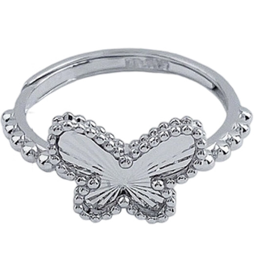 Laofu Gold Platinum Hollow Live Edge Beads Dancing Butterfly Ring Women's Ring Mother and Lover's Birthday Mid-Autumn Festival Gift Dancing Butterfly Ring Women's Ring (Approx. 3.7g)