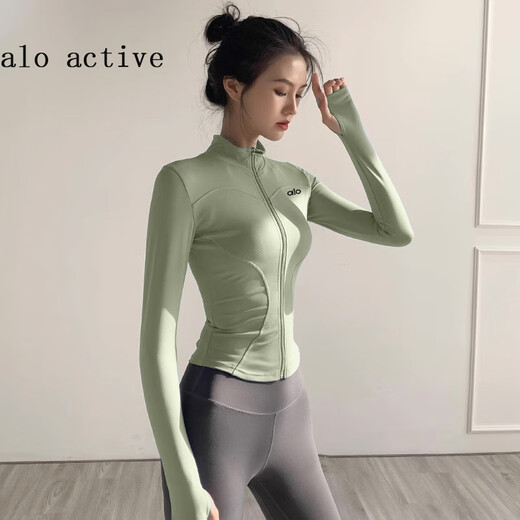 ALO YOGA official flagship ALO ACTIVE yoga jacket for women quick-drying stand-up collar slim slimming Pilates running sports sea rock gray XL