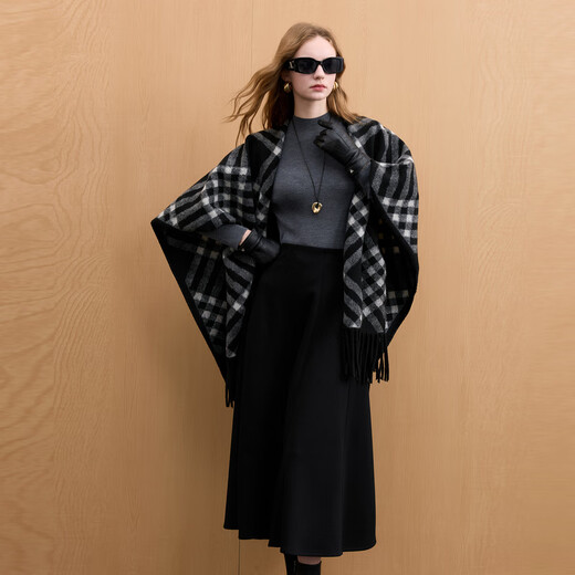 Sancai 2025 winter new high-waisted elastic skirt A-line skirt temperament commuting long skirt high-end M