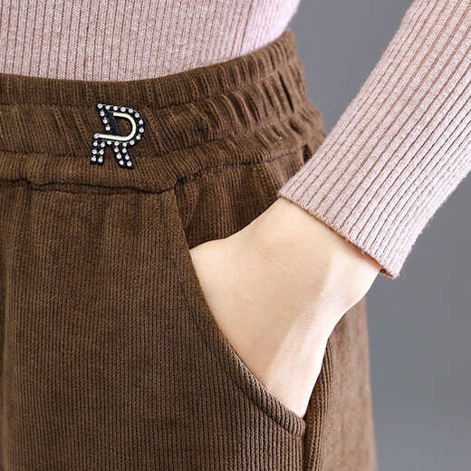 Hengyuanxiang middle-aged mother's winter clothing plus velvet thickening casual pants women's high-waist elastic trousers middle-aged women's straight pants