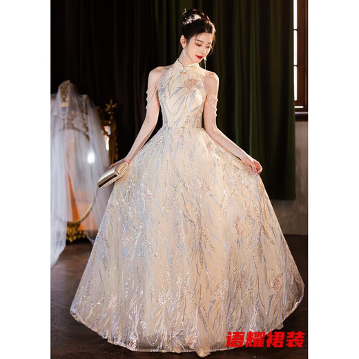 Zhizhoufeng Xiaowei evening dress skirt women's new toasting dress bride new Chinese style high-end light luxury niche flat L
