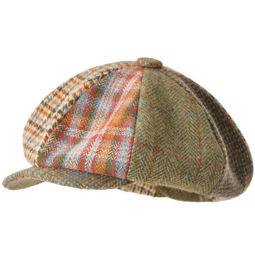 Kenmont wool splicing reverse-wearing plaid beret for women plus velvet to keep warm octagonal forward hat with duck tongue and small face, khaki green M suitable for head circumference (55.5-58c)