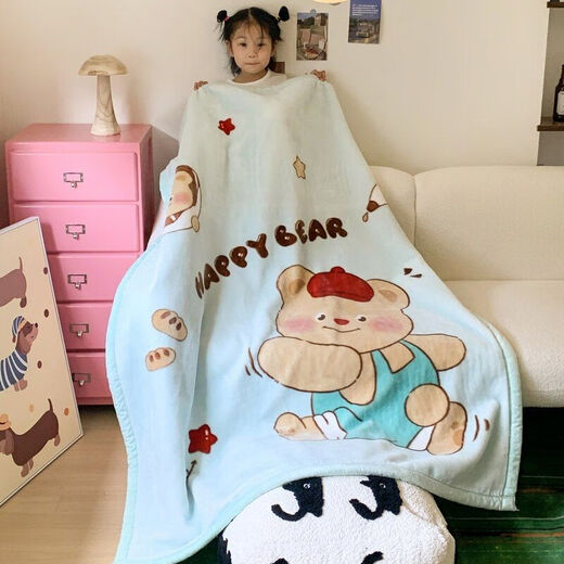 Children's blanket thickened autumn and winter double layer baby blanket small quilt kindergarten nap coral velvet blanket Good night puppy 120cm*150cm double layer thickened 2.8Jin Jin equals 0.5kg