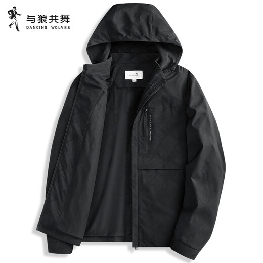 Dances with Wolves Dark Pattern Velvet Detachable Hooded Jacket Men's 2025 Autumn and Winter New Outdoor Warm Youth Jacket 1061 Black 001 L (175)