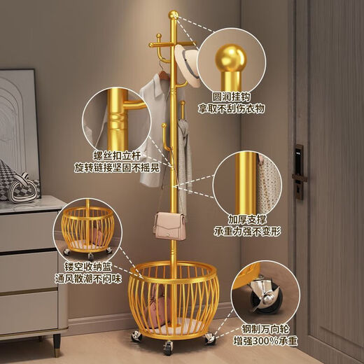 Coat rack floor-standing bedroom clothes rack simple modern vertical bag clothes rack home living room does not take up space round frame clothes hanger - black