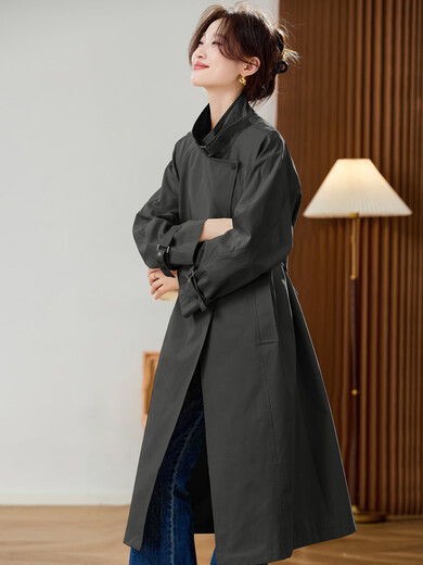 SUSTYLE luxury high-end brand women's high-end windbreaker 2025 autumn long loose casual age-reducing waist fashion coat black M