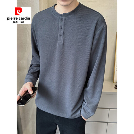 Pierre Cardin Henry Collar Long Sleeve T-shirt Men's 2025 New Spring and Autumn Autumn Clothes Button Solid Color Inner Bottoming Shirt Sweatshirt Men's 433 Black M 90-115Jin Jin is equal to 0.5 kg