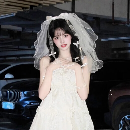 Pu Lian Proposal Veil, Certification, Bride Engagement, Marriage Registration Ceremony, High Head Photo Props, Simple Wedding Hairdress, Double Curled Bow Pearl (hairpin)