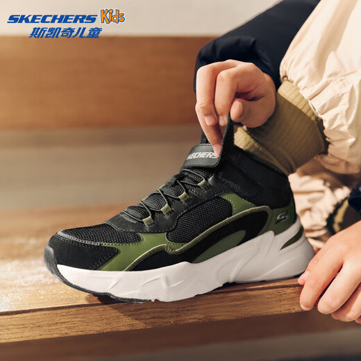 Skechers Children's Autumn and Winter Casual Boys and Girls Cotton Shoes Lightweight Velvet Warm Boots 405222L/302583L Boys/Black/Green/BKGR 34