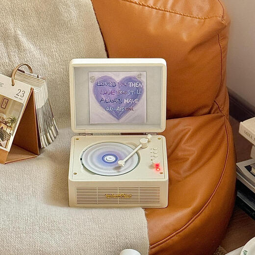 Ask Plus WHATPLUS C300 all-in-one CD player audiophile album player retro CD player record player shape Bluetooth speaker Bluetooth cd player birthday gift C300Pro retro white