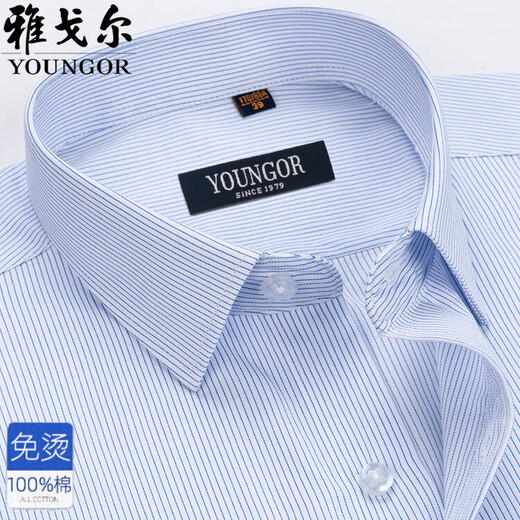 HARTMARX Youngor cotton non-iron long-sleeved shirt men's mall same style spring and autumn striped business formal shirt pure cotton 4017 blue stripe 39 recommended 100-120Jin Jin equals 0.5 kg