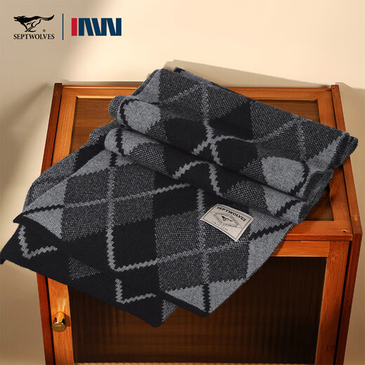 SEPTWOLVES 100% cashmere men's scarf autumn and winter new style scarf high-end Mid-Autumn Festival gift for boys and young men for boyfriend, black and gray 100% cashmere gift box + ghostwritten greeting card 180*30CM