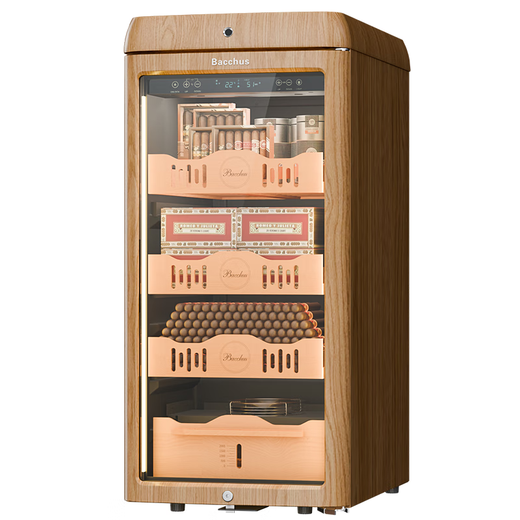 Bacchus YC-118 Smart Cigar Cabinet WiFi + Ammonia Removal Retro Curved Constant Temperature and Humidity Imported Cedar Wood Moisturizing Variable Frequency Compressor Alcoholic Naked Culture Energy Saving Fingerprint Unlock Yellow Wood Grain (WIFI + Ammonia Removal + Frequency Conversion + Fingerprint Lock) 118L