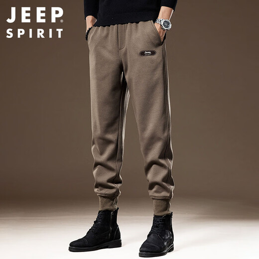 JEEP SPIRIT Jeep American retro casual pants men's autumn and winter loose-fitting sports knitted sweatpants Khaki L